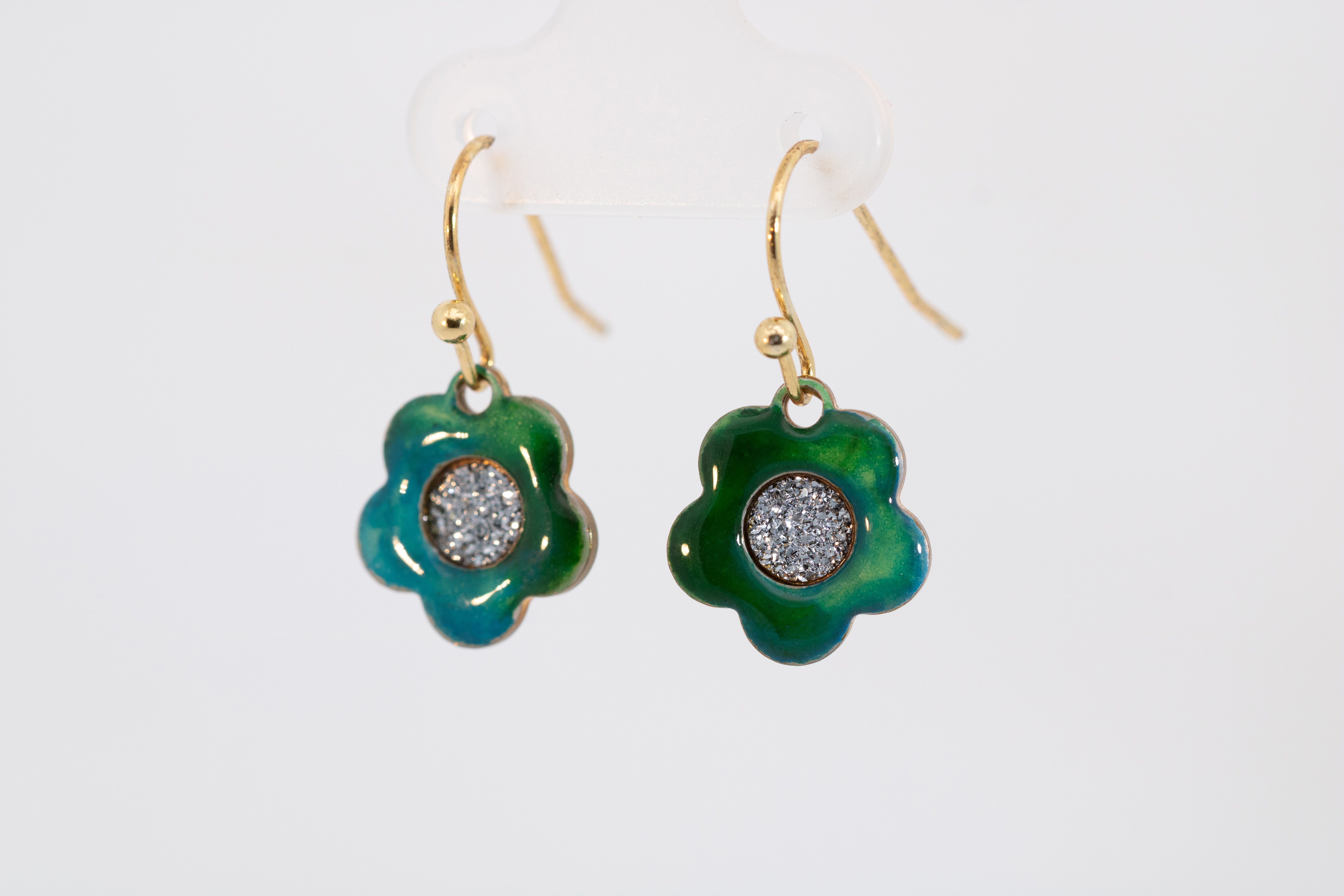Emaille Ohrringe "Green Flower"